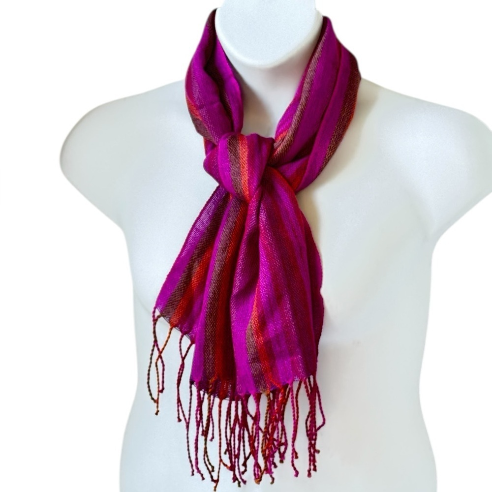 Pure Alpaca Baby Alpaca Scarf and Silk Woven Purple Stripe Fringe 12 x 34 Inches